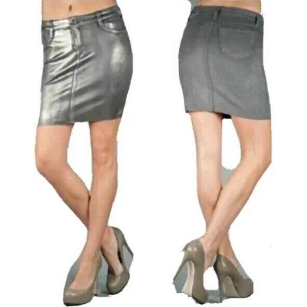 Bleulab Detour Skirt Reversible Stretch Gray Faux Suede Platinum Mercury Size 24